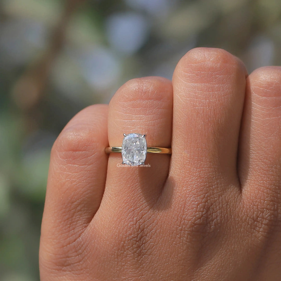 Elongated Cushion Cut Lab Diamond Solitaire Ring