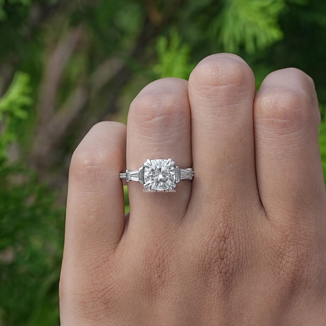 Cushion Moissanite Three Stone Engagement Ring