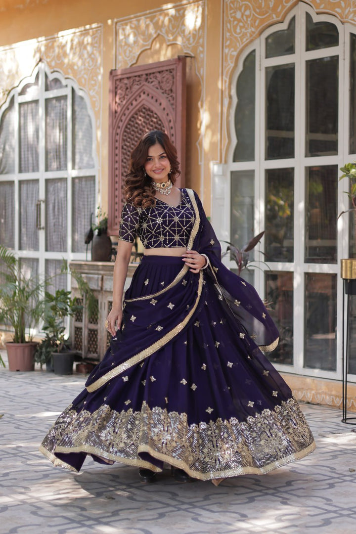 Dark Purple Rangoli Silk With Heavy Sequins & Thread Embroidered work Lehenga