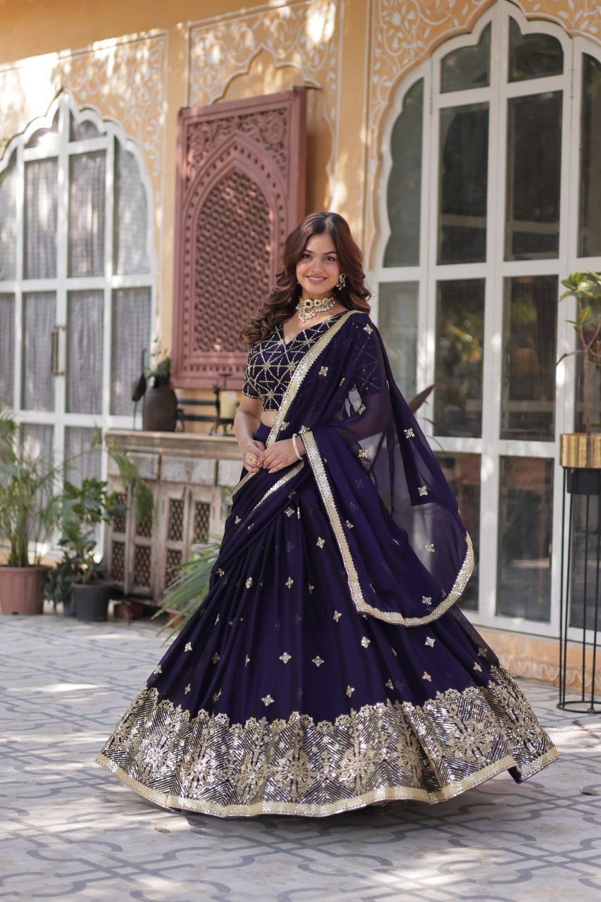 Dark Purple Rangoli Silk With Heavy Sequins & Thread Embroidered work Lehenga