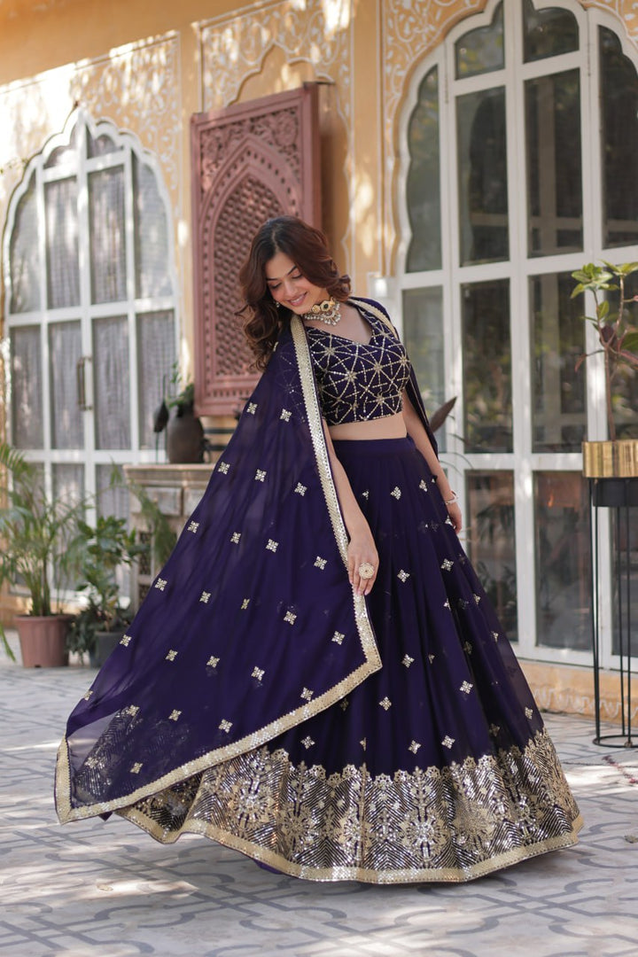 Dark Purple Rangoli Silk With Heavy Sequins & Thread Embroidered work Lehenga