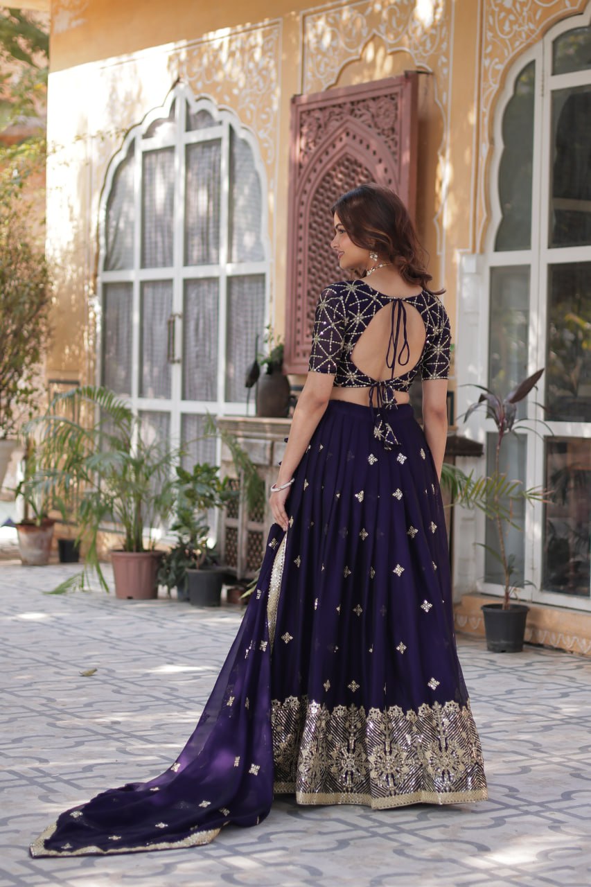 Dark Purple Rangoli Silk With Heavy Sequins & Thread Embroidered work Lehenga