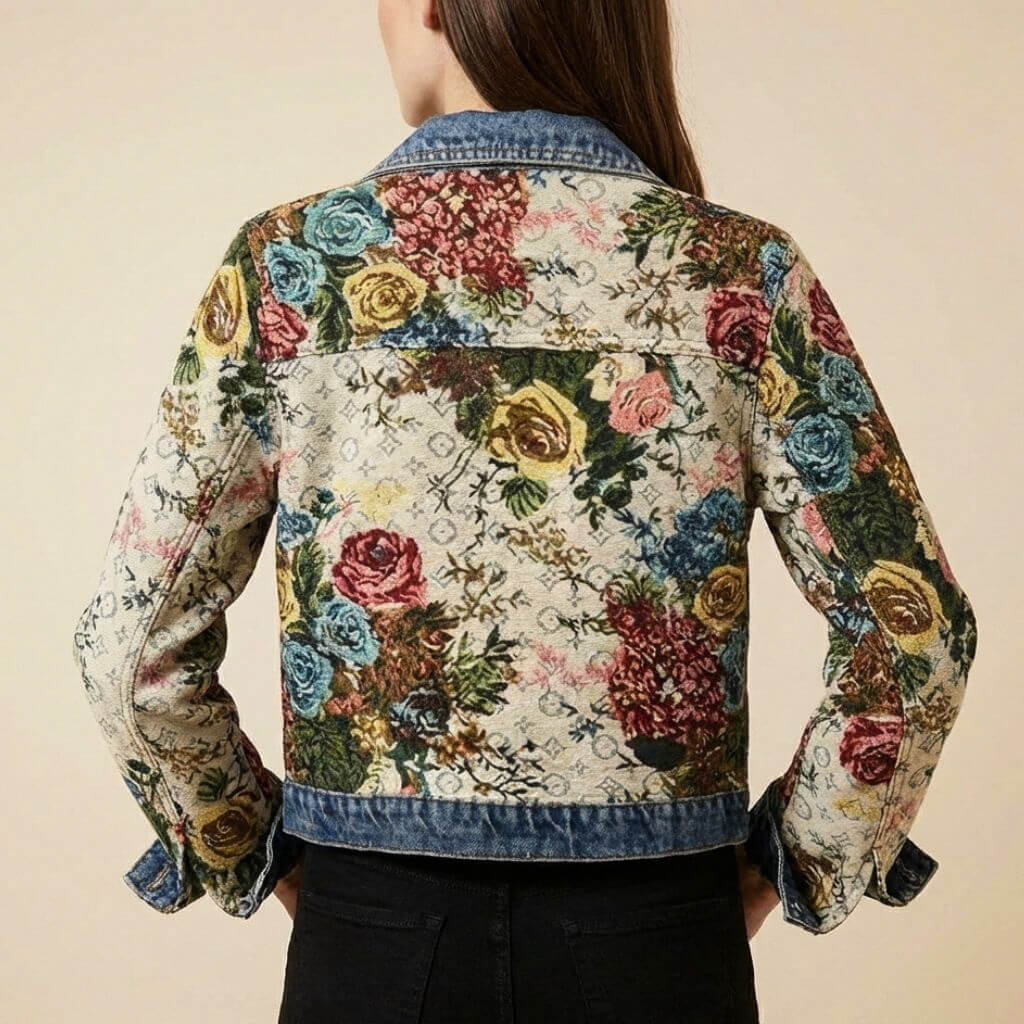 Camellia Floral Denim Jacket  - By Qivii