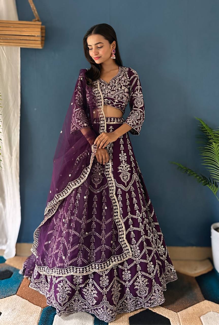 Beautiful purple color faux georgette lehenga with intricate embroidery and sequence design work