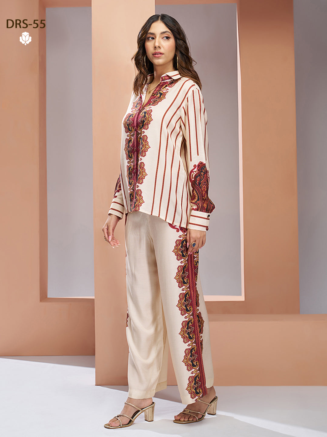 CREAM PURE MUSLIN SILK PRINTED SHIRT PANT - qivii