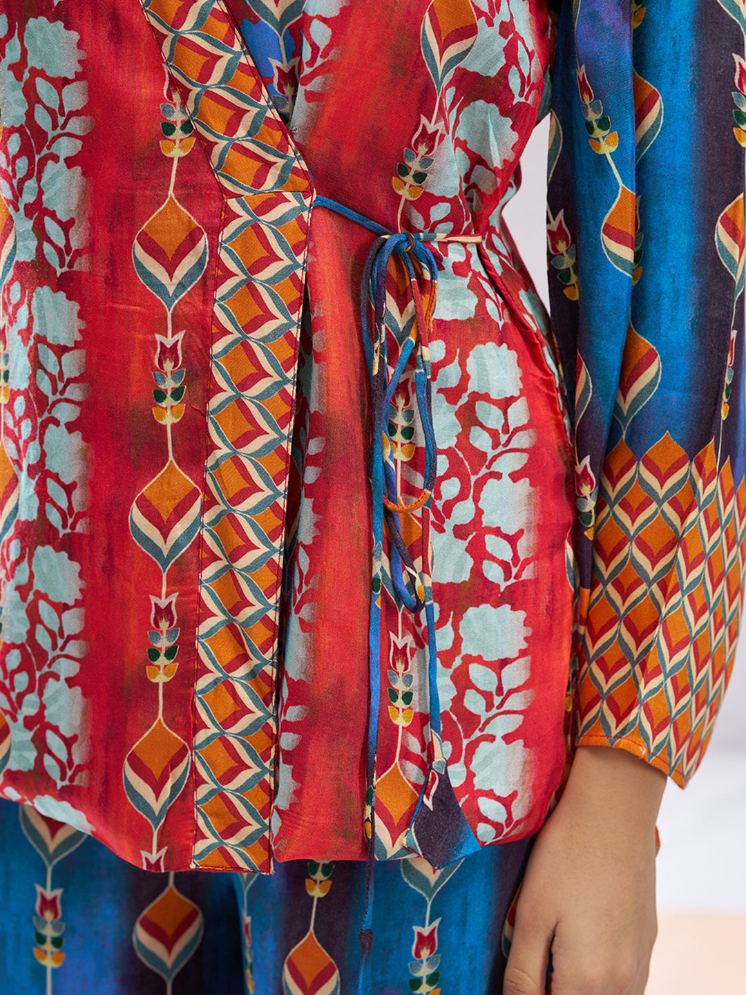 NAVY BLUE PURE MUSLIN SILK PRINTED KIMONO PANT - qivii