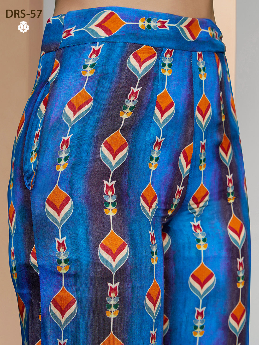 NAVY BLUE PURE MUSLIN SILK PRINTED KIMONO PANT - qivii