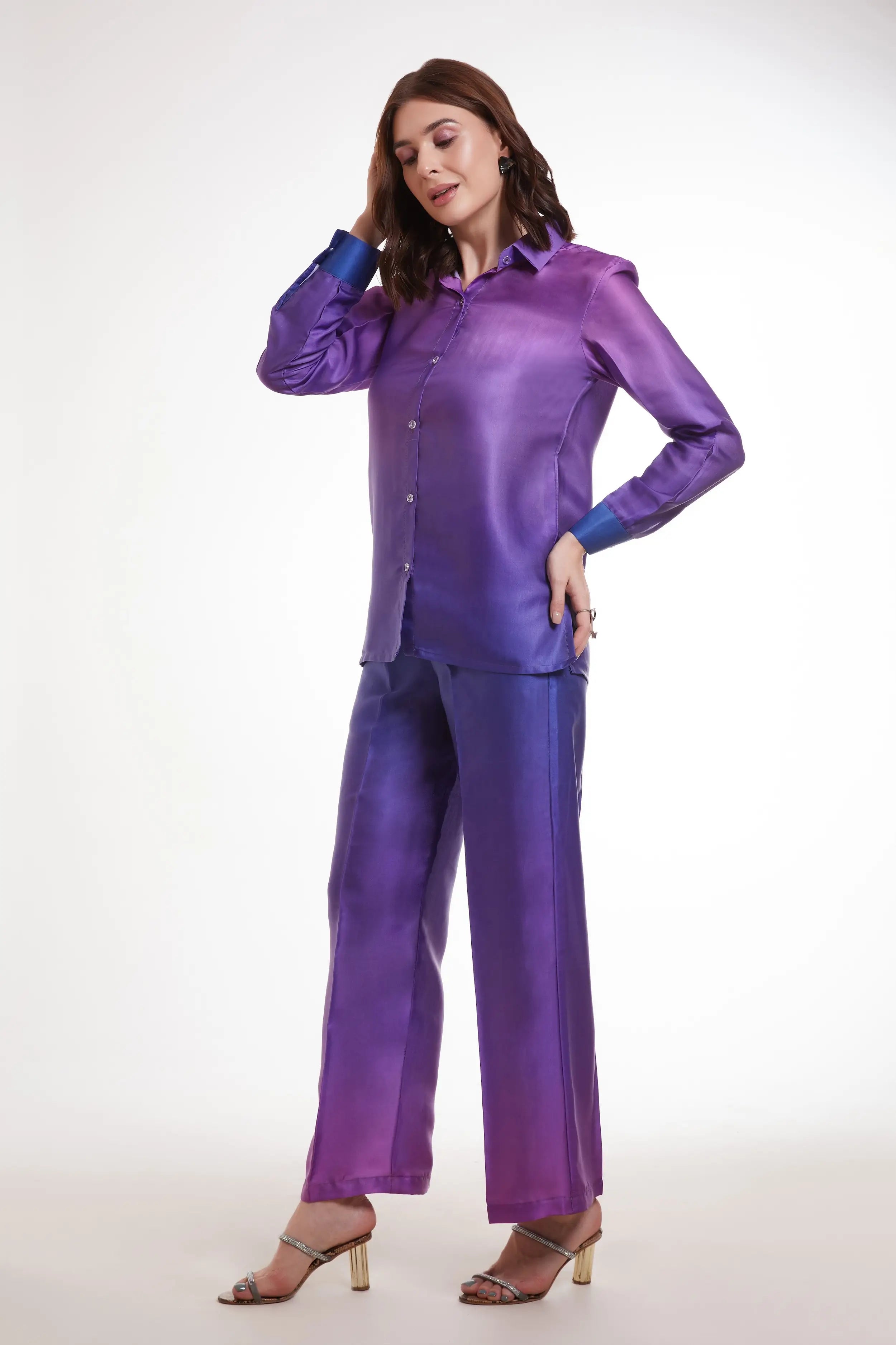 MultiColor Printed Satin Co-ord Set - qivii