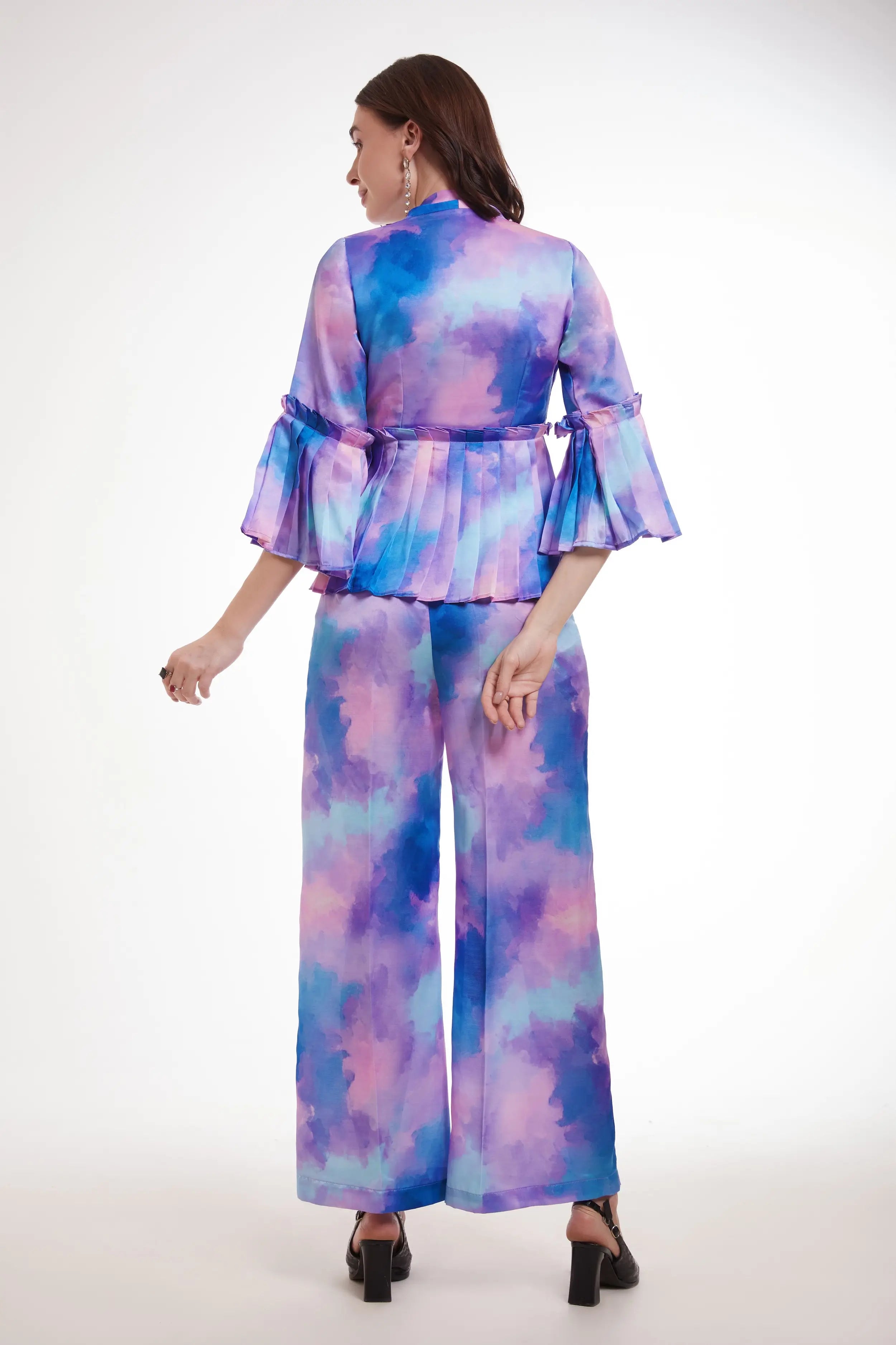 Purple Printed Satin Co-ord Set - qivii