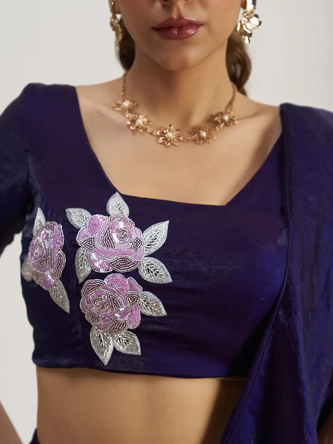 Wine Organza Party Wear Saree With Handwork - qivii