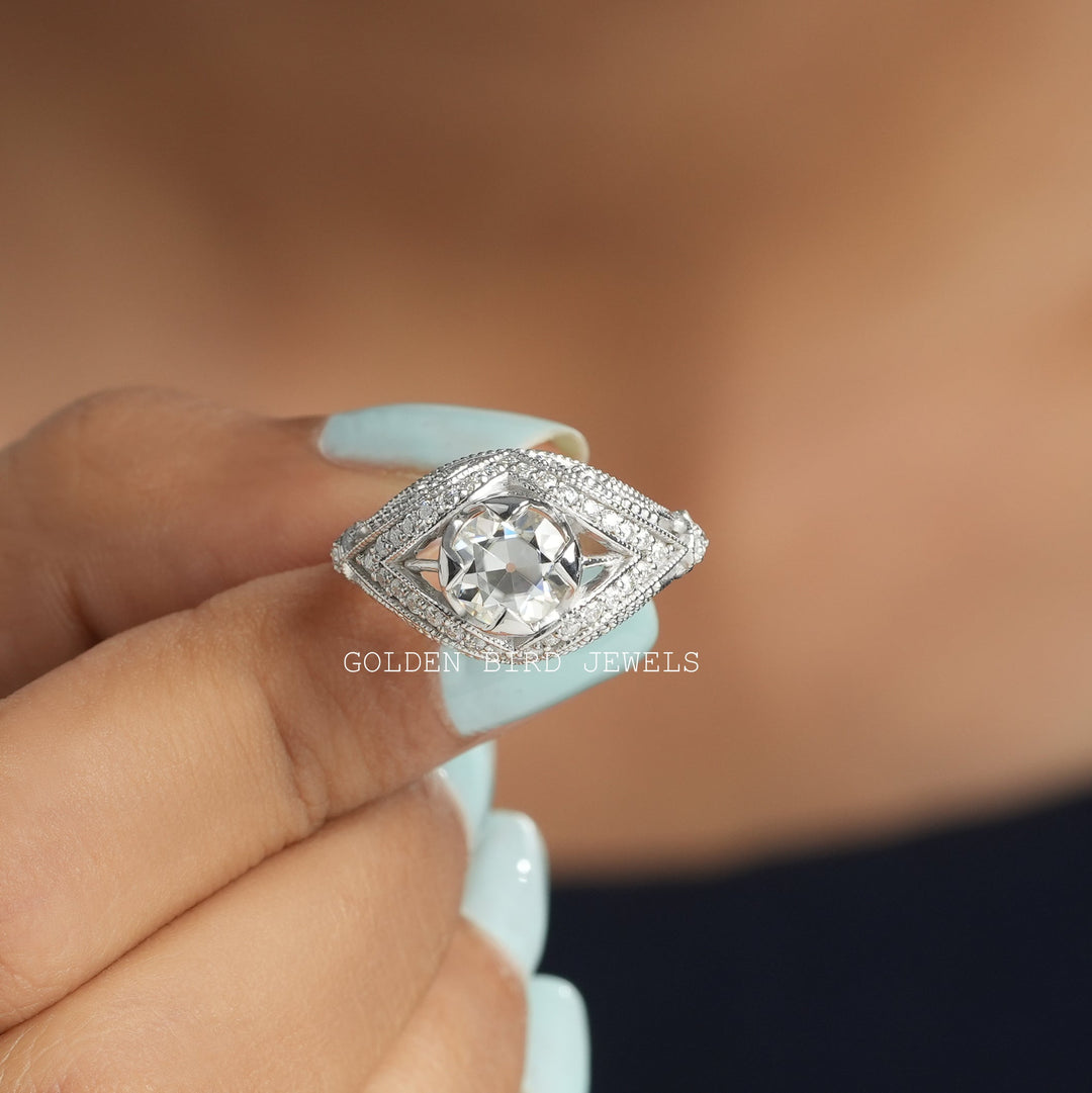 OEC Round Art Deco Moissanite Ring For Her