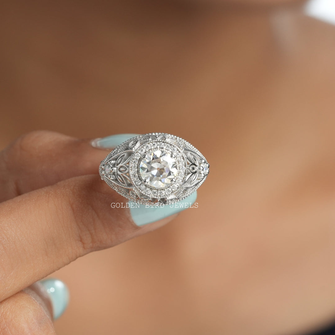 Vintage Moissanite Old European Round Cut Ring