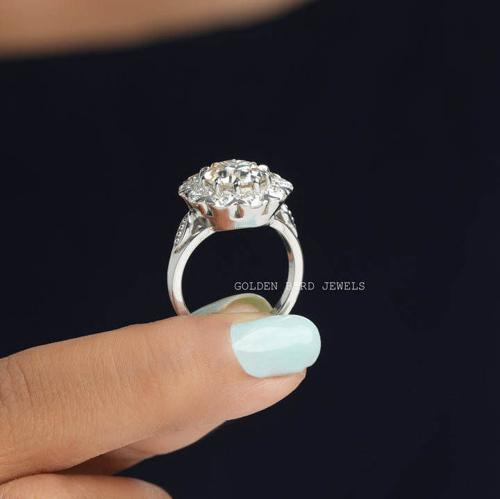 Old European Round Cut Moissanite Halo Ring