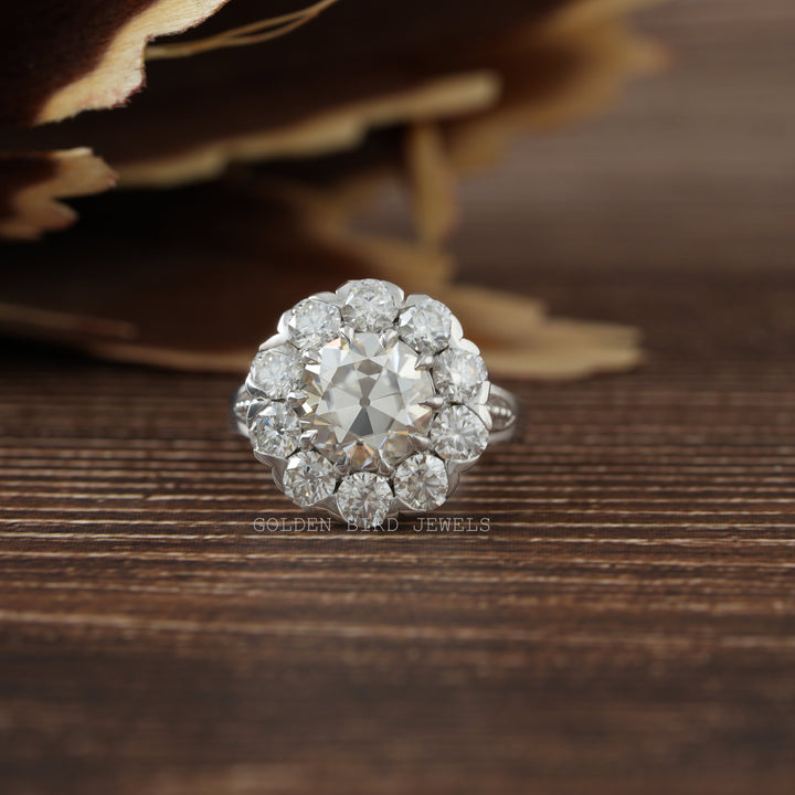 Old European Round Cut Moissanite Halo Ring