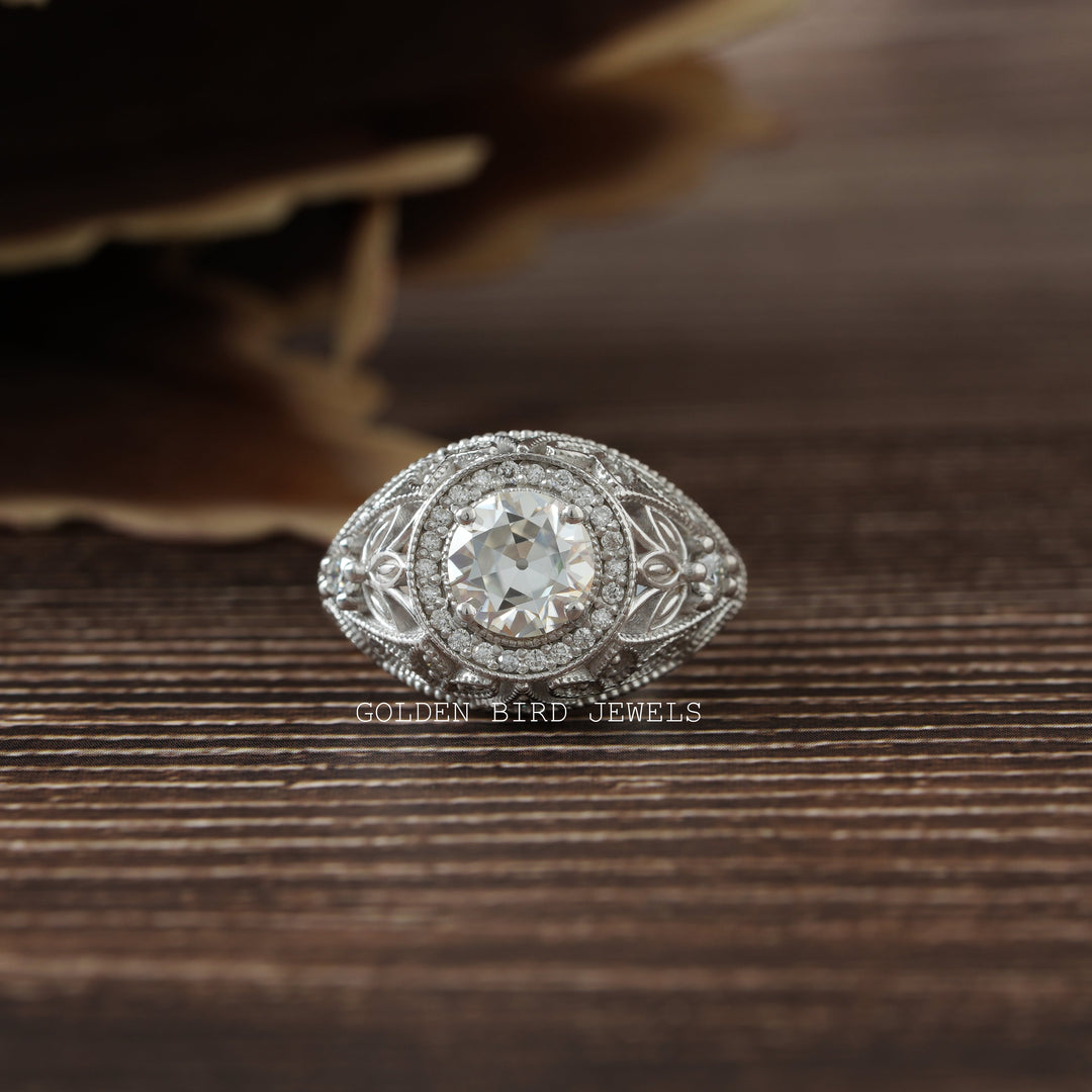 Vintage Moissanite Old European Round Cut Ring