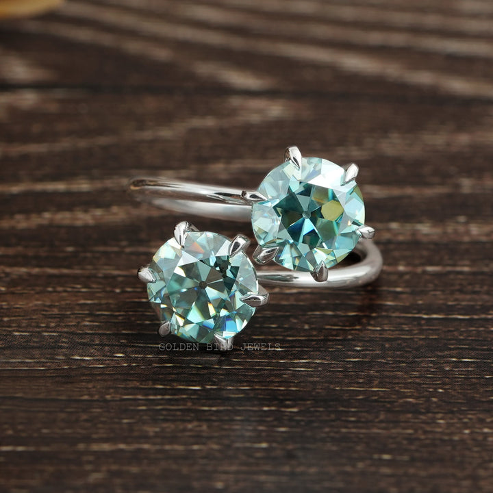 OEC Blue Round  Two Stone Moissanite Ring