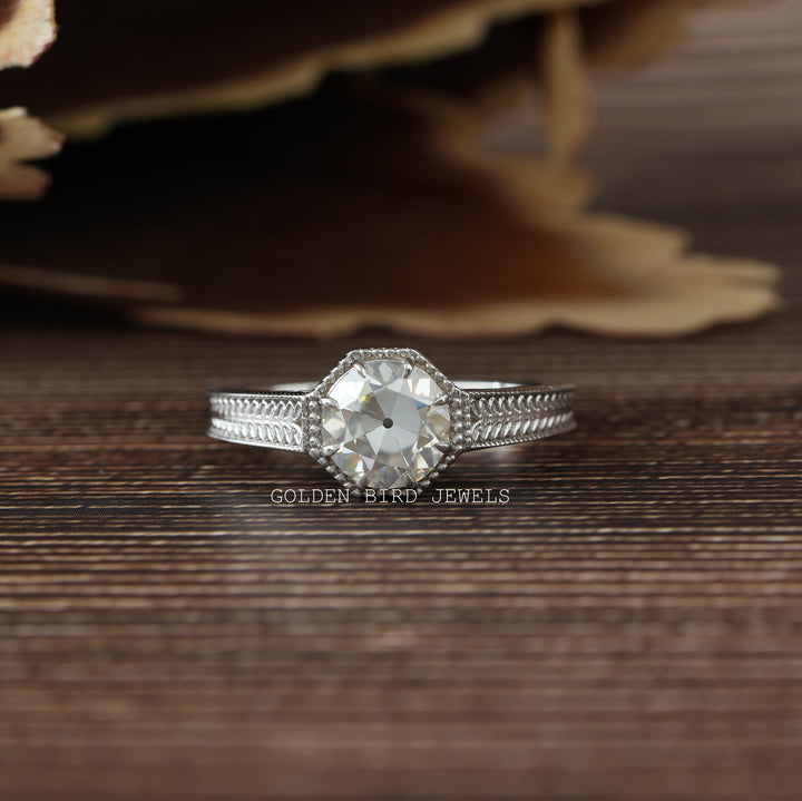 Round Old European Cut Moissanite Solitaire Vintage Ring