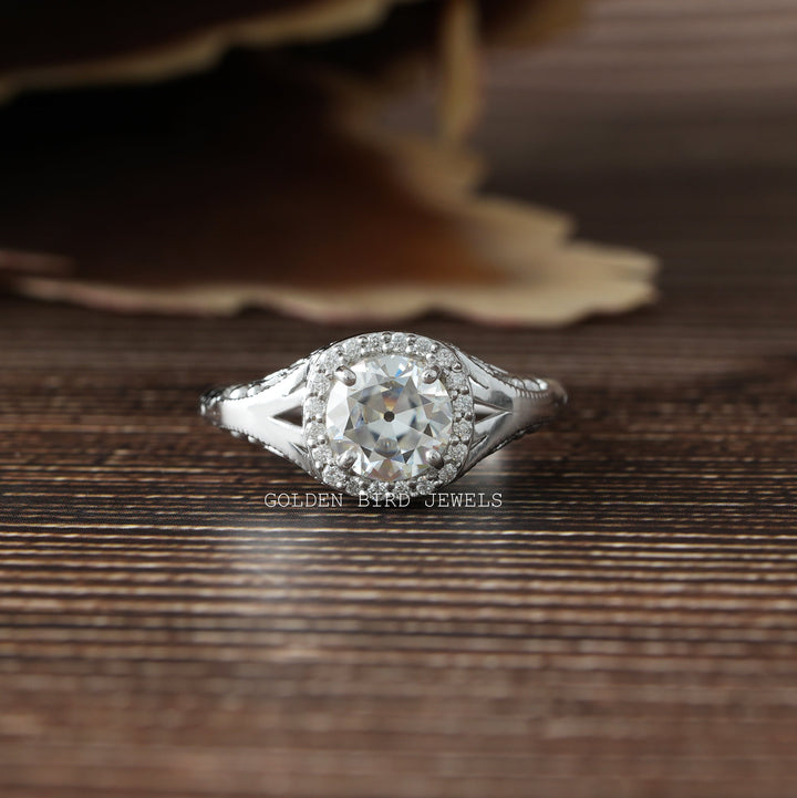 Old Cut European Round Moissanite Halo Ring