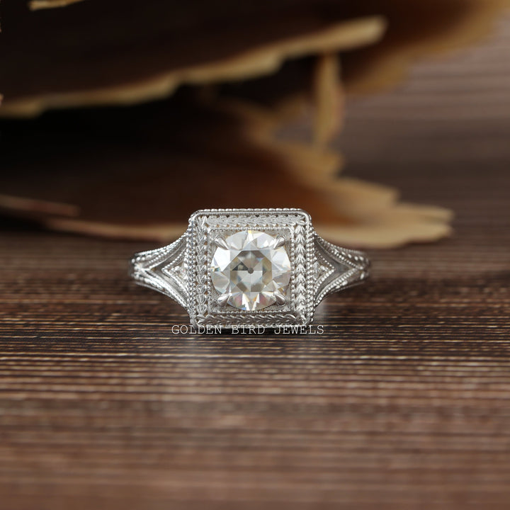 Old European Round Cut Moissanite Engagement Ring