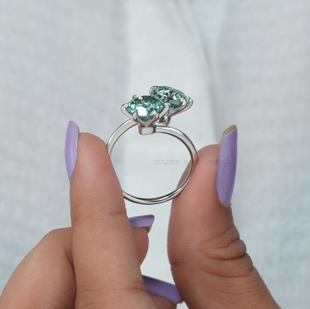 OEC Blue Round  Two Stone Moissanite Ring