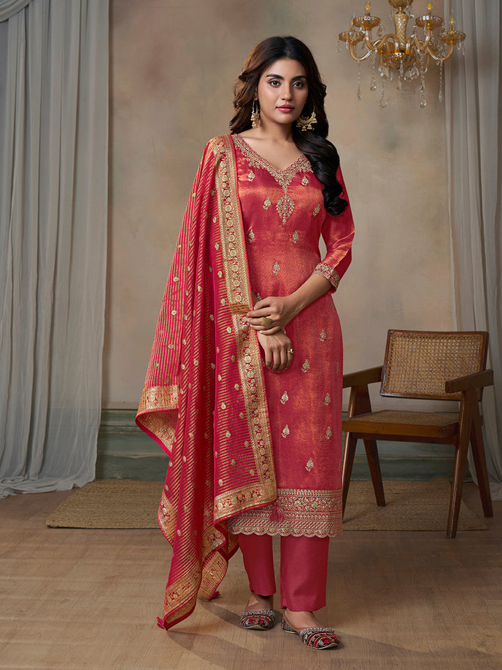 Red Viscose Tissue with Pitta work Kurta Suit Set