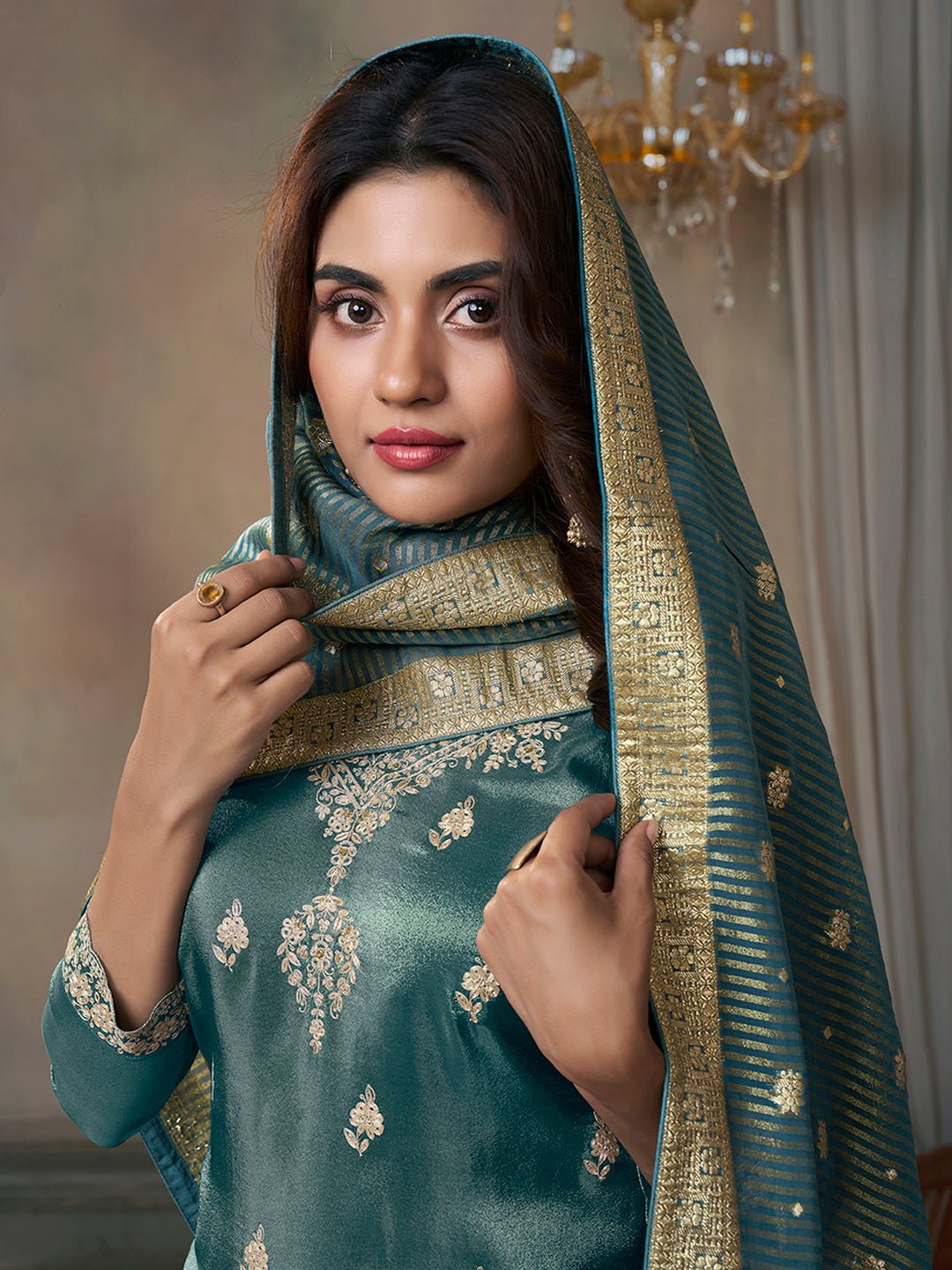 Green Viscose Tissue with Pitta work Kurta Suit Set - qivii