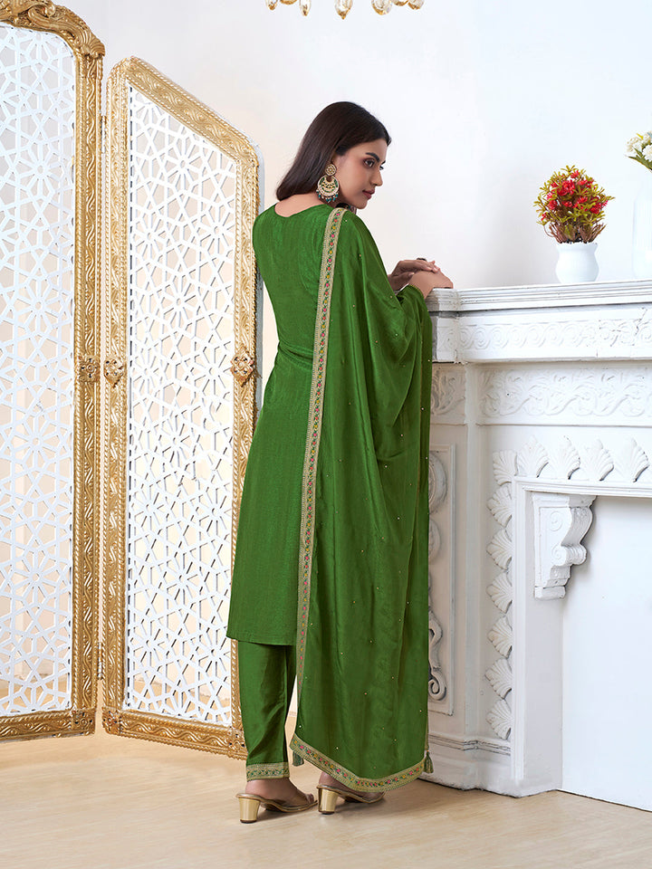 Green Meena Jacquard Kurta Suit Set by Qivii