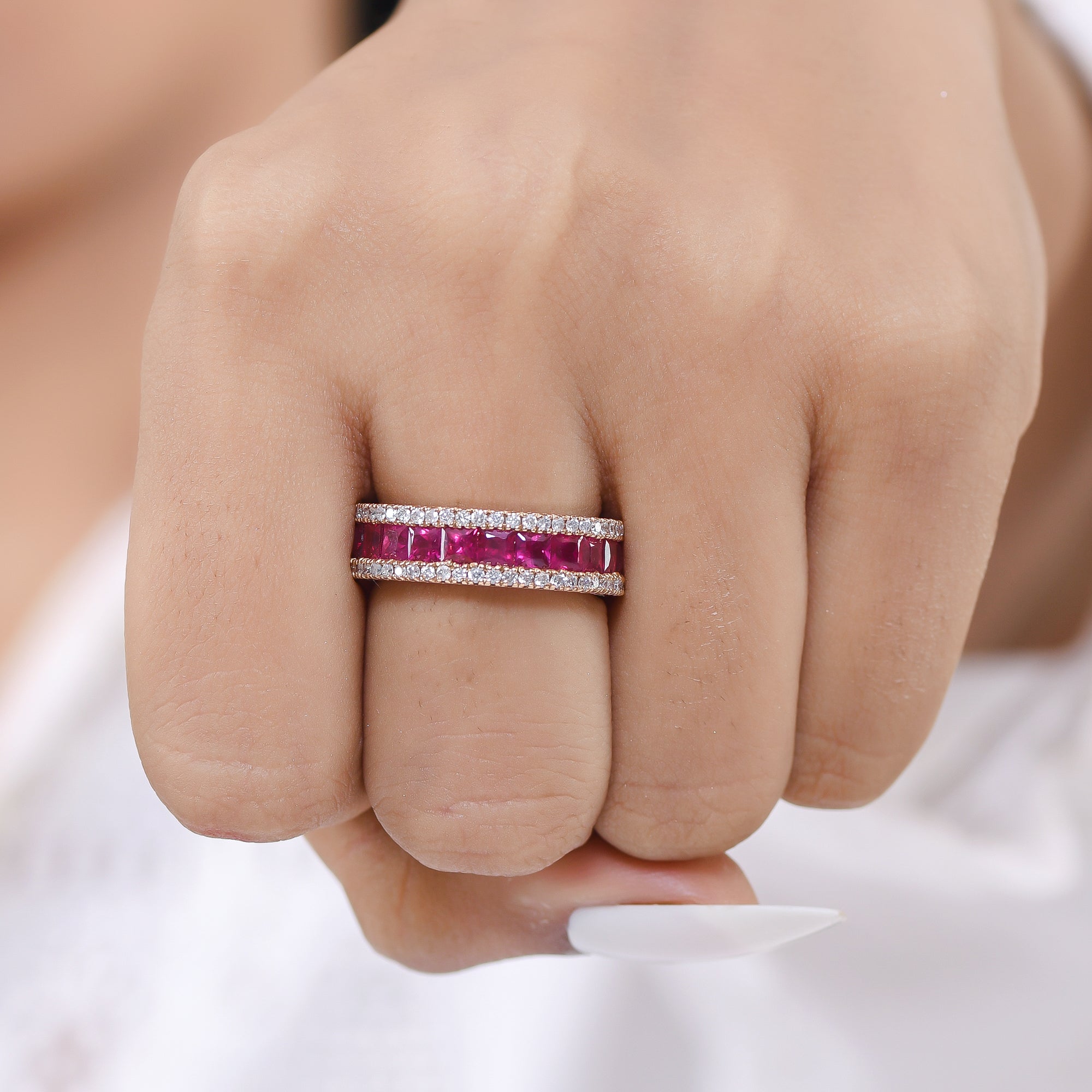 Ruby Princess Cut Diamond Ring