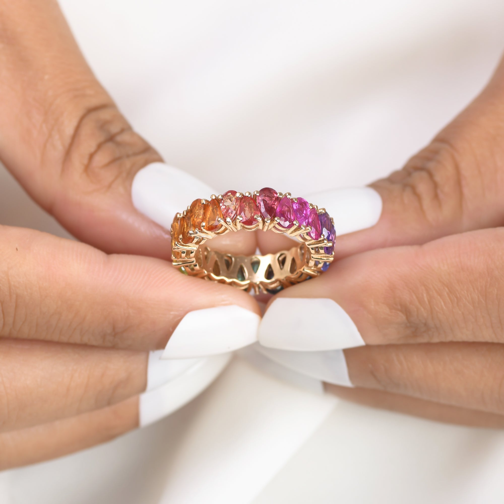 Rainbow Gemstone Pear Upside Down Ring