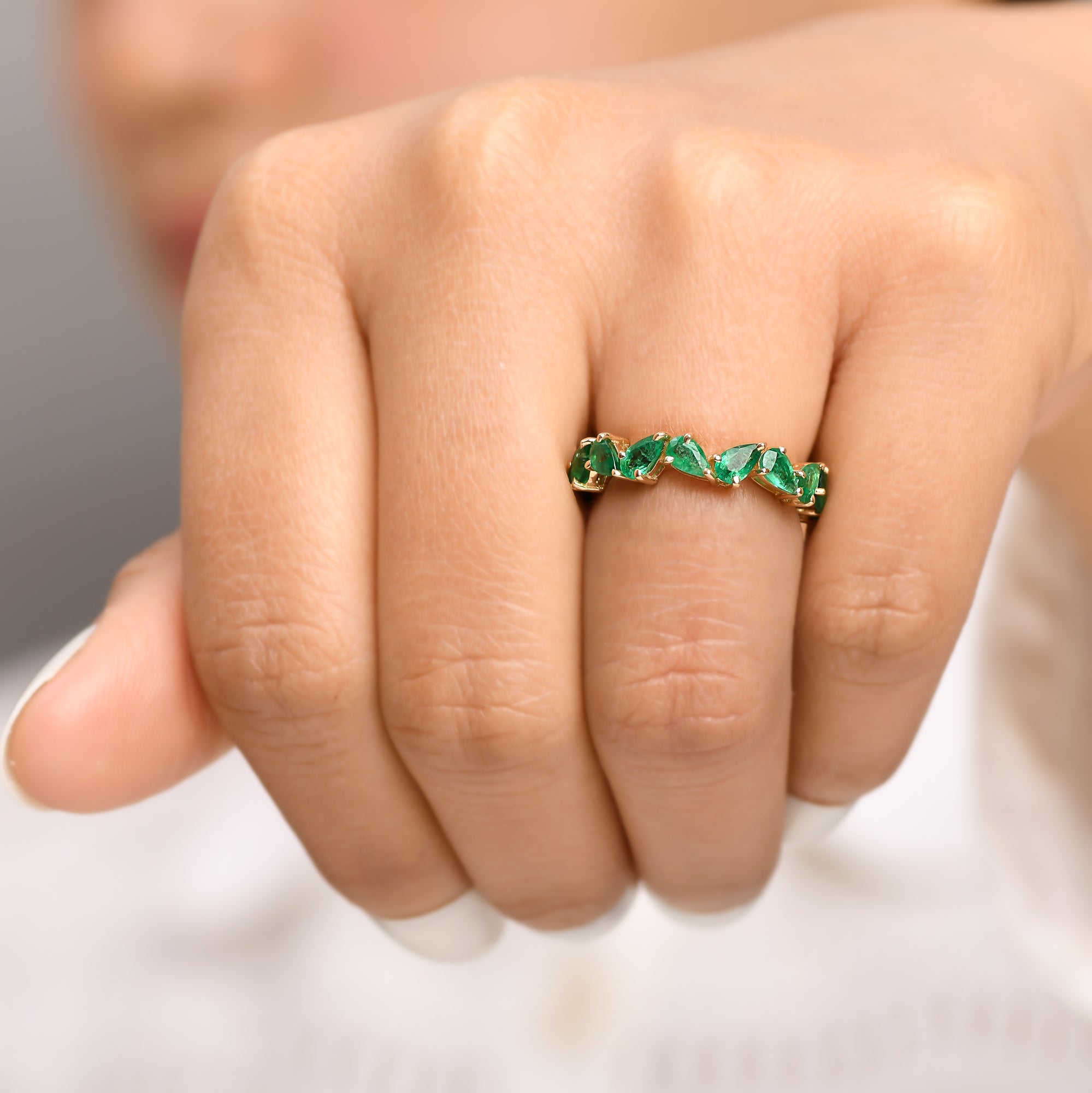 Emerald Pear Zig Zag Ring