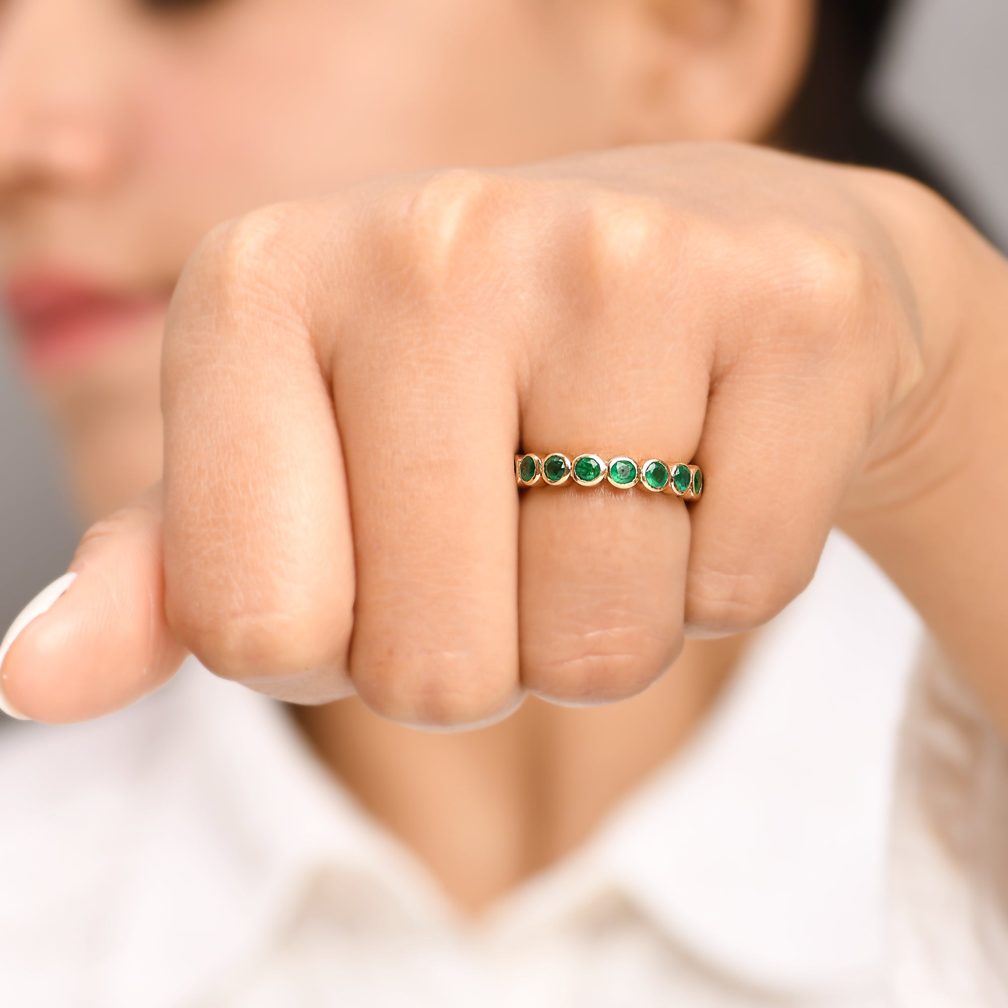 Emerald Round Bezel Set Ring