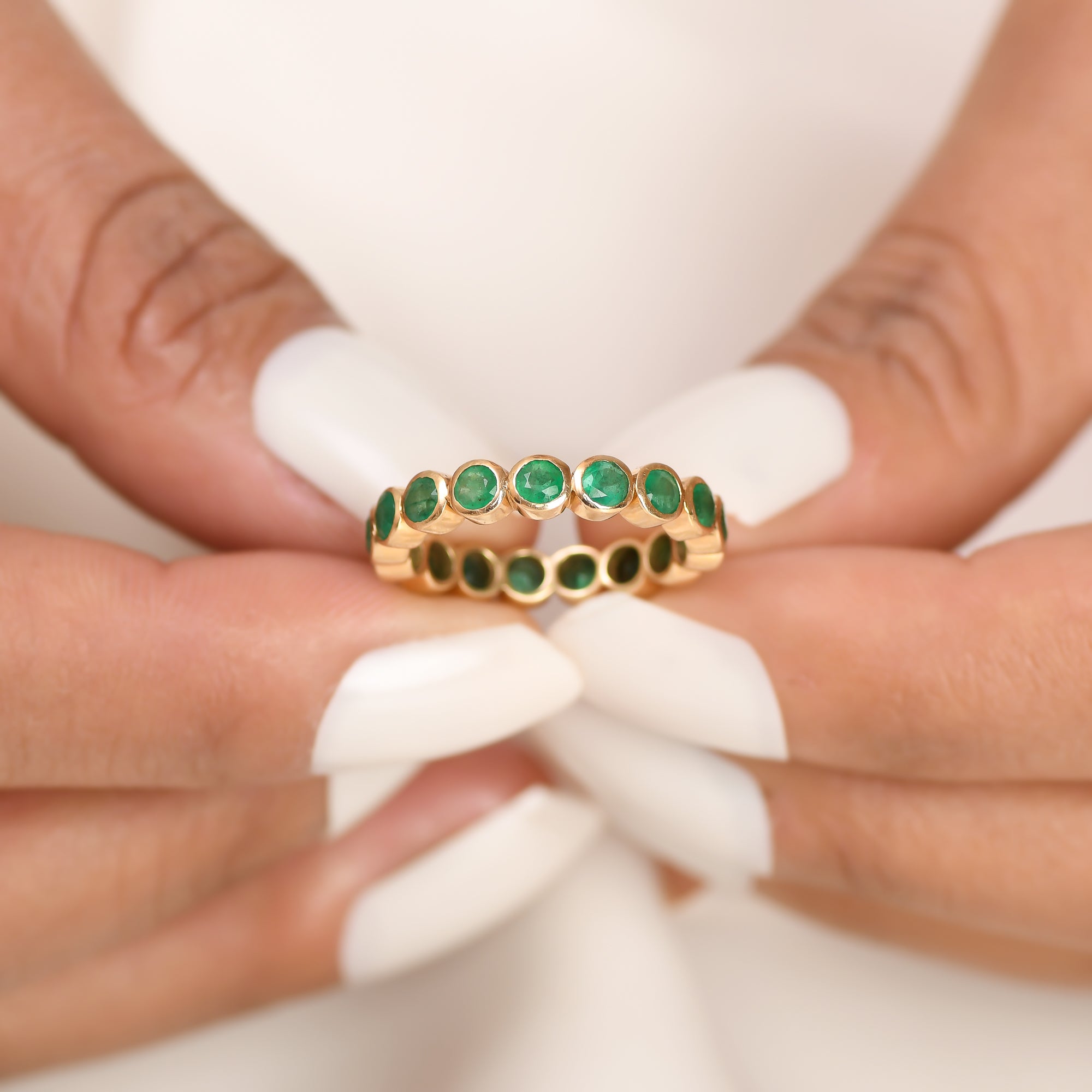 Emerald Round Bezel Set Ring