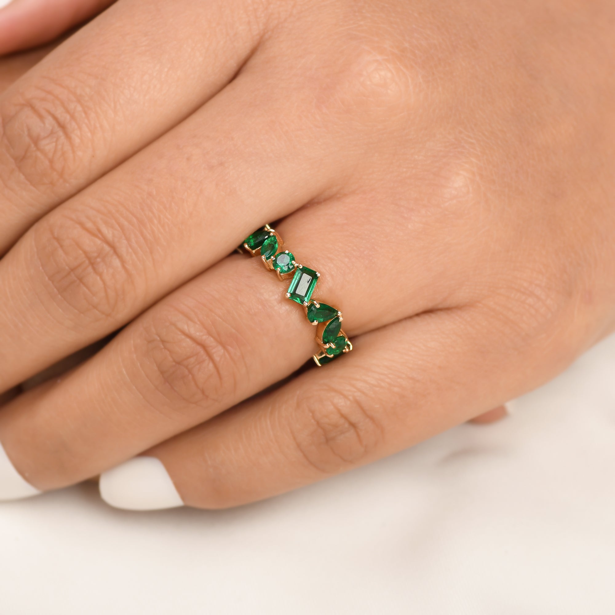 Emerald Mix Shape Eternity Band Ring