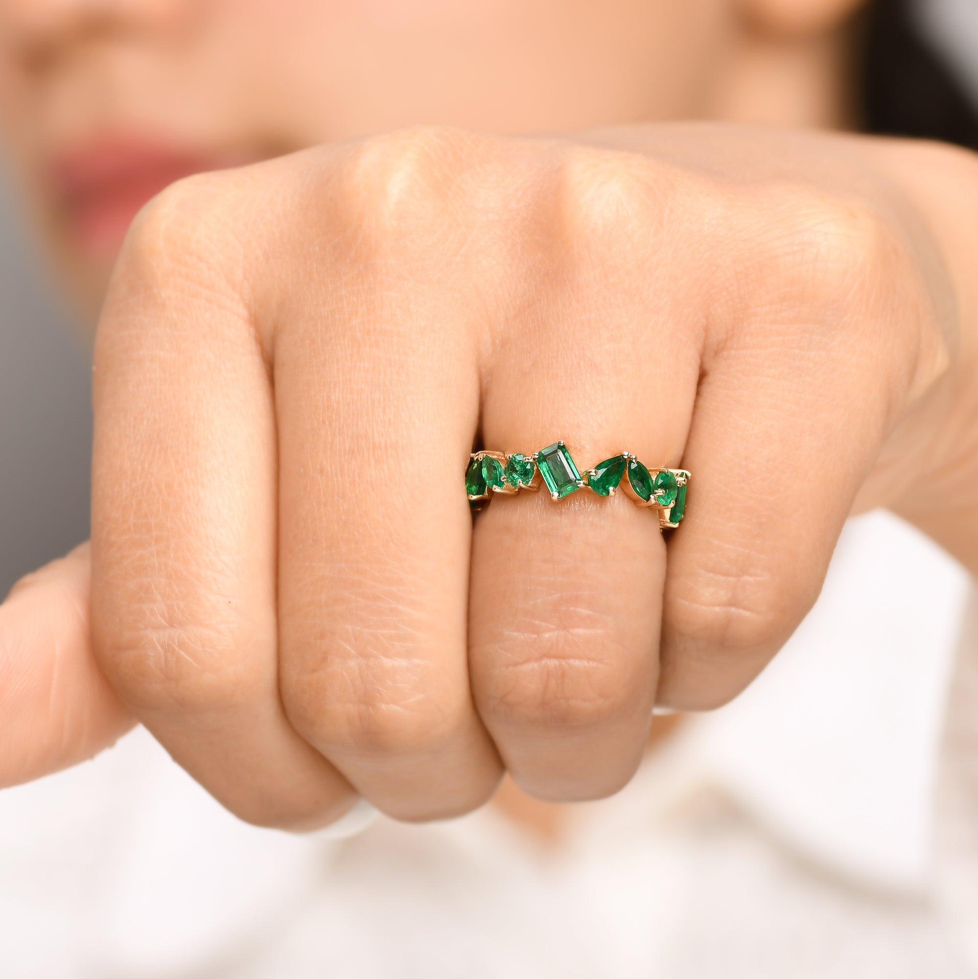 Emerald Mix Shape Eternity Band Ring
