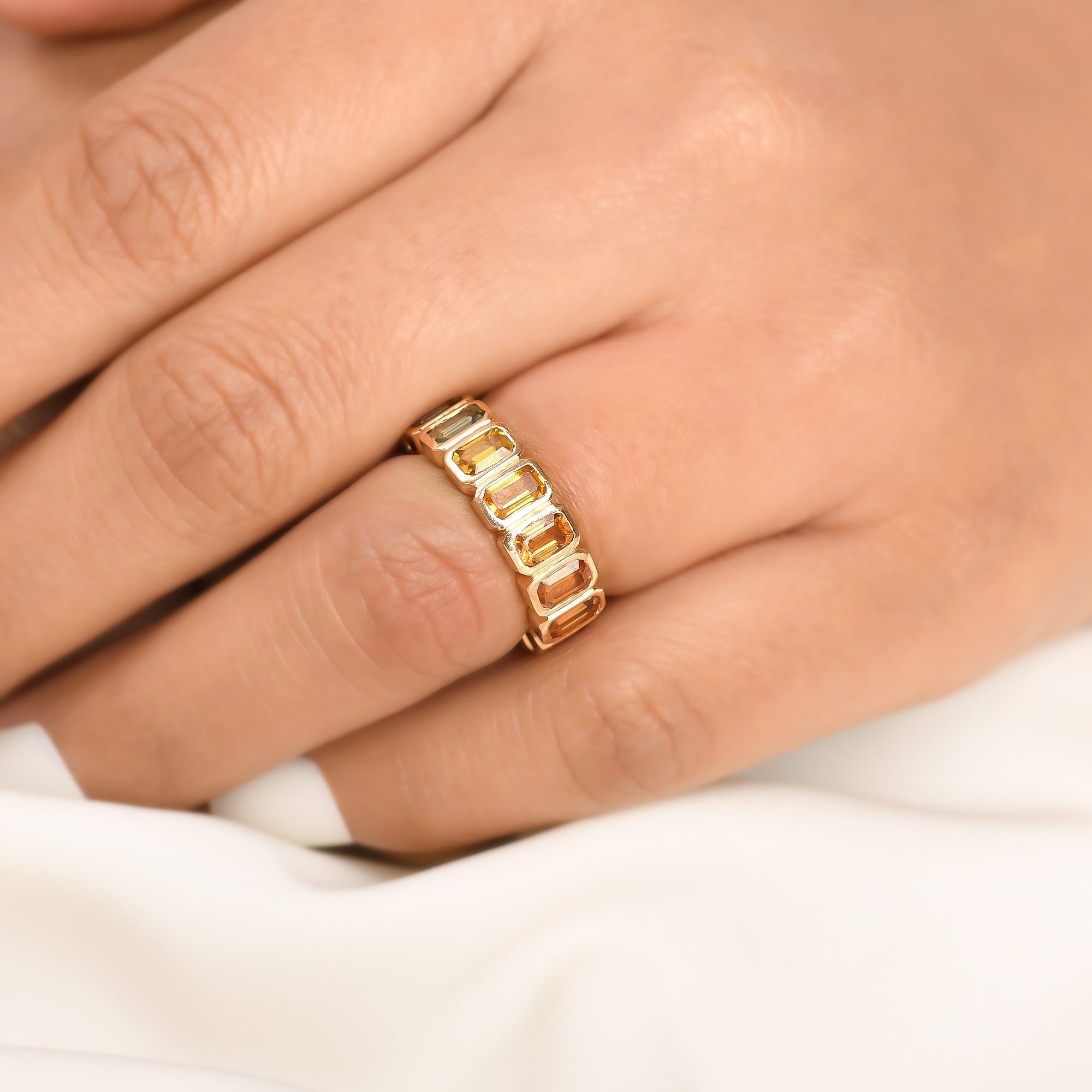 Rainbow Sapphire Octagon Bezel Set Ring - qivii