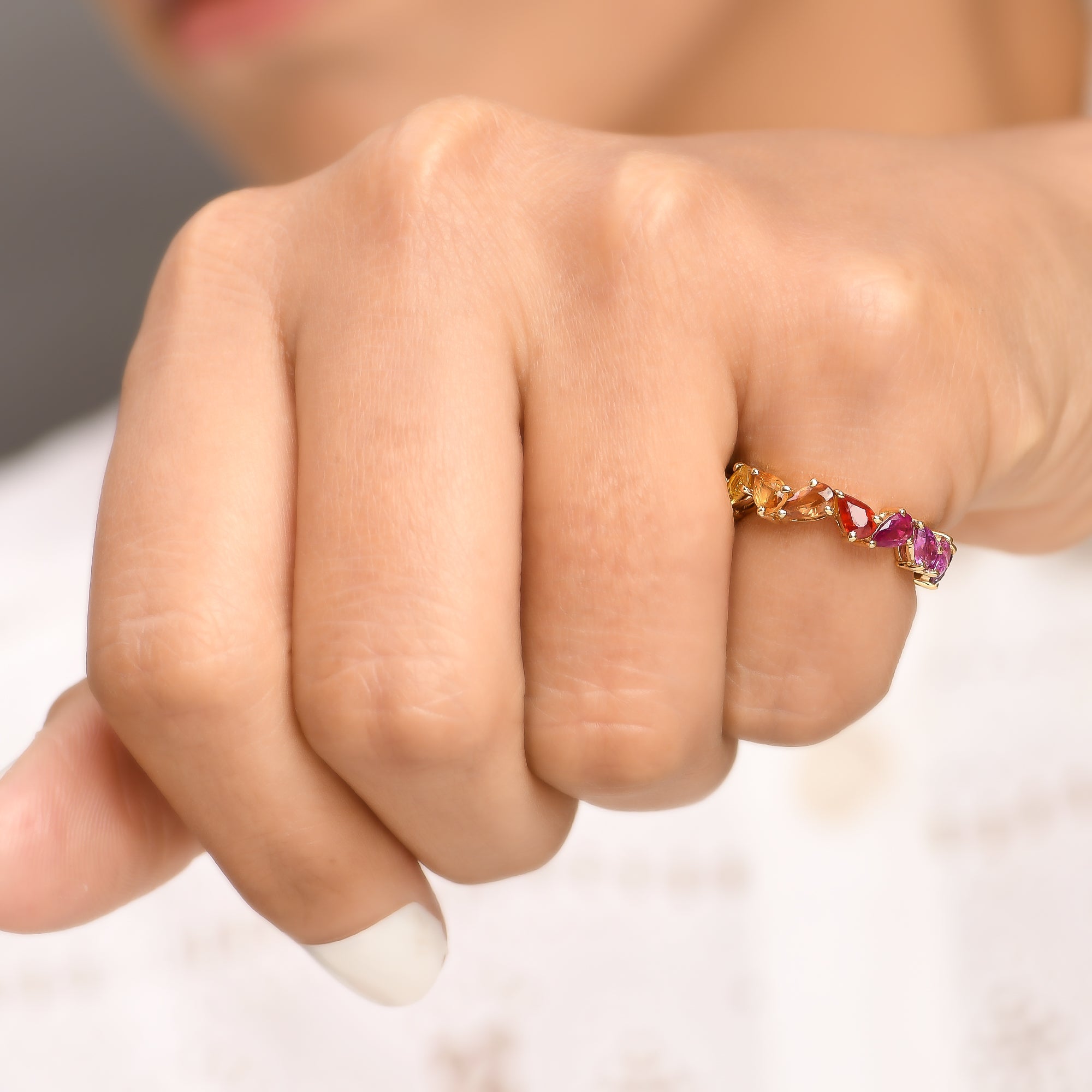 Rainbow Sapphire Pear Zig Zag Ring - qivii