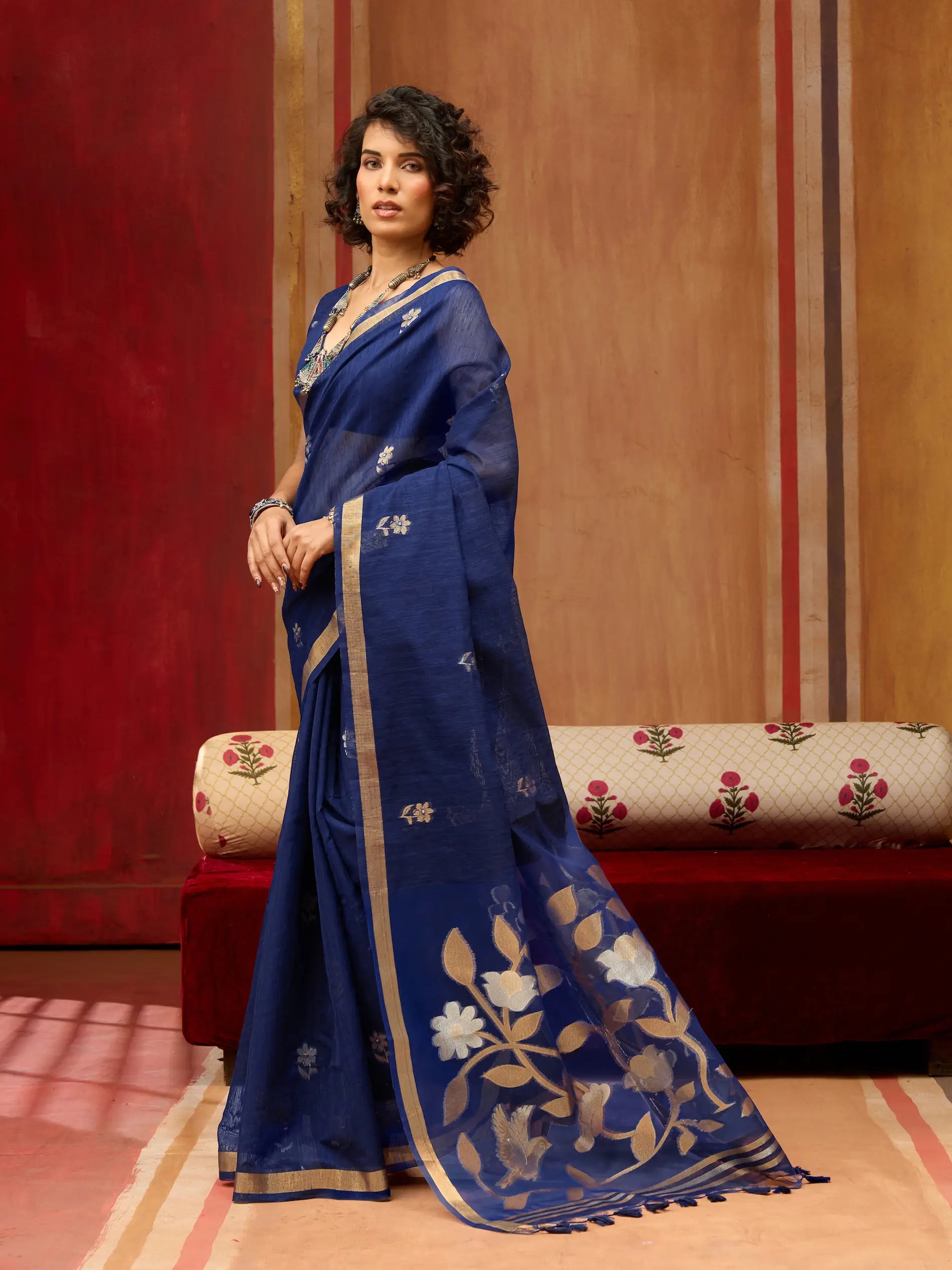 Navy Blue Silk Zari Weaving Saree