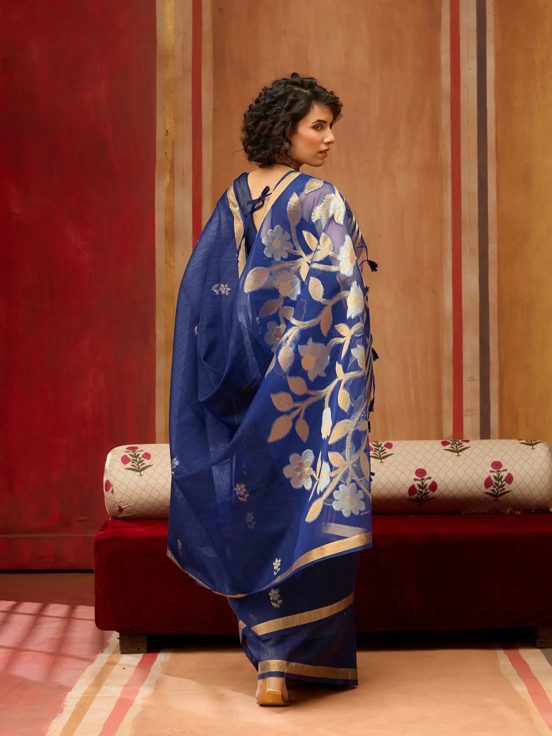 Navy Blue Silk Zari Weaving Saree