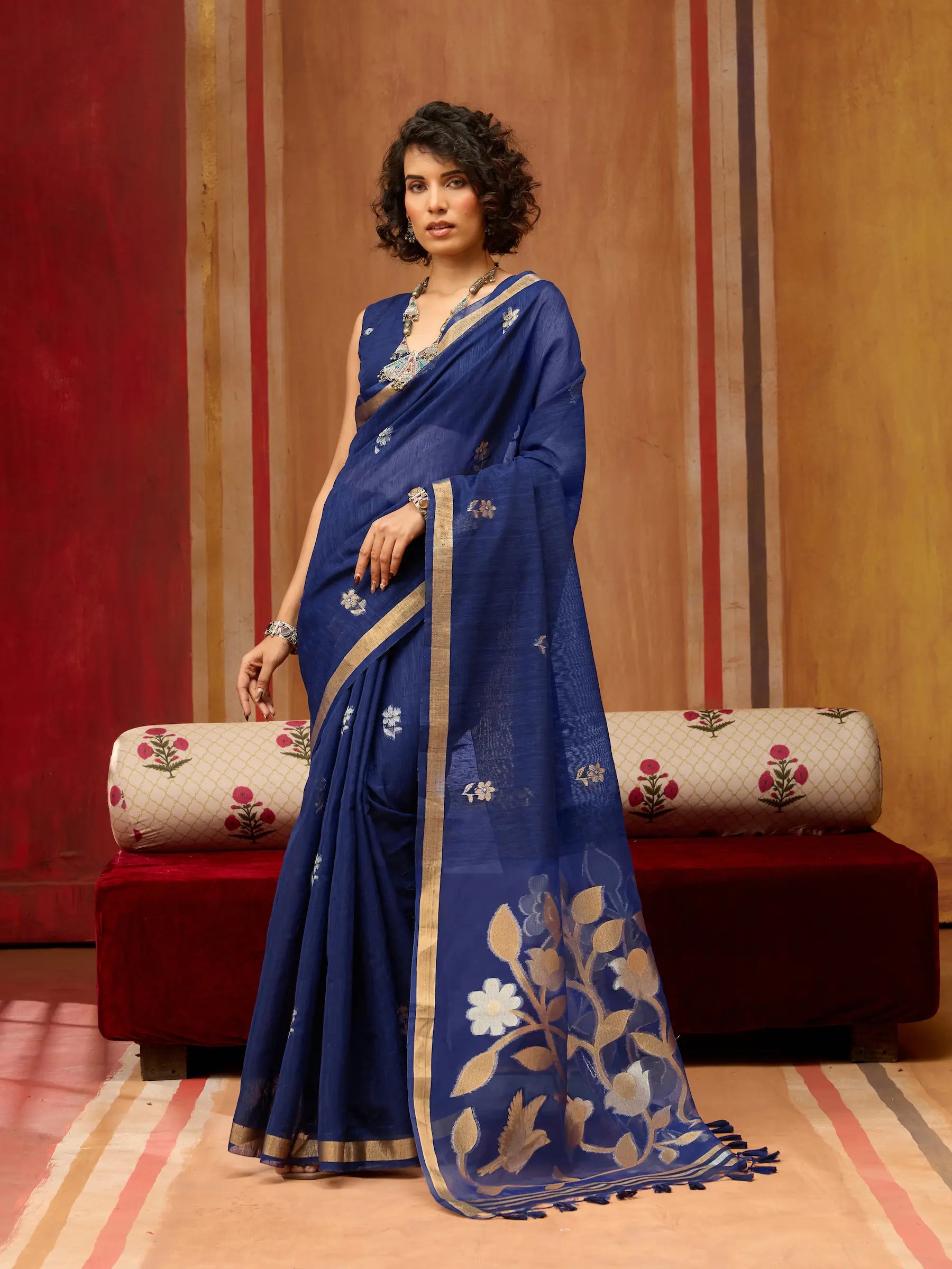 Navy Blue Silk Zari Weaving Saree
