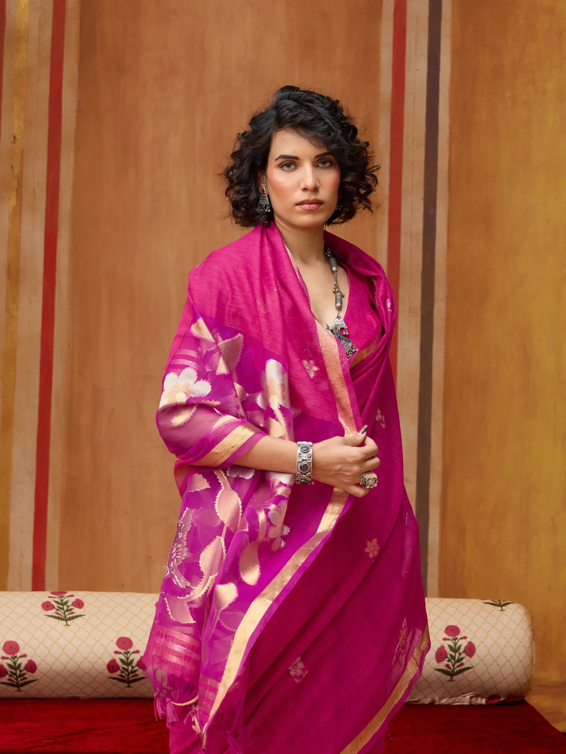 Burnt Pink Silk Zari Weaving Saree