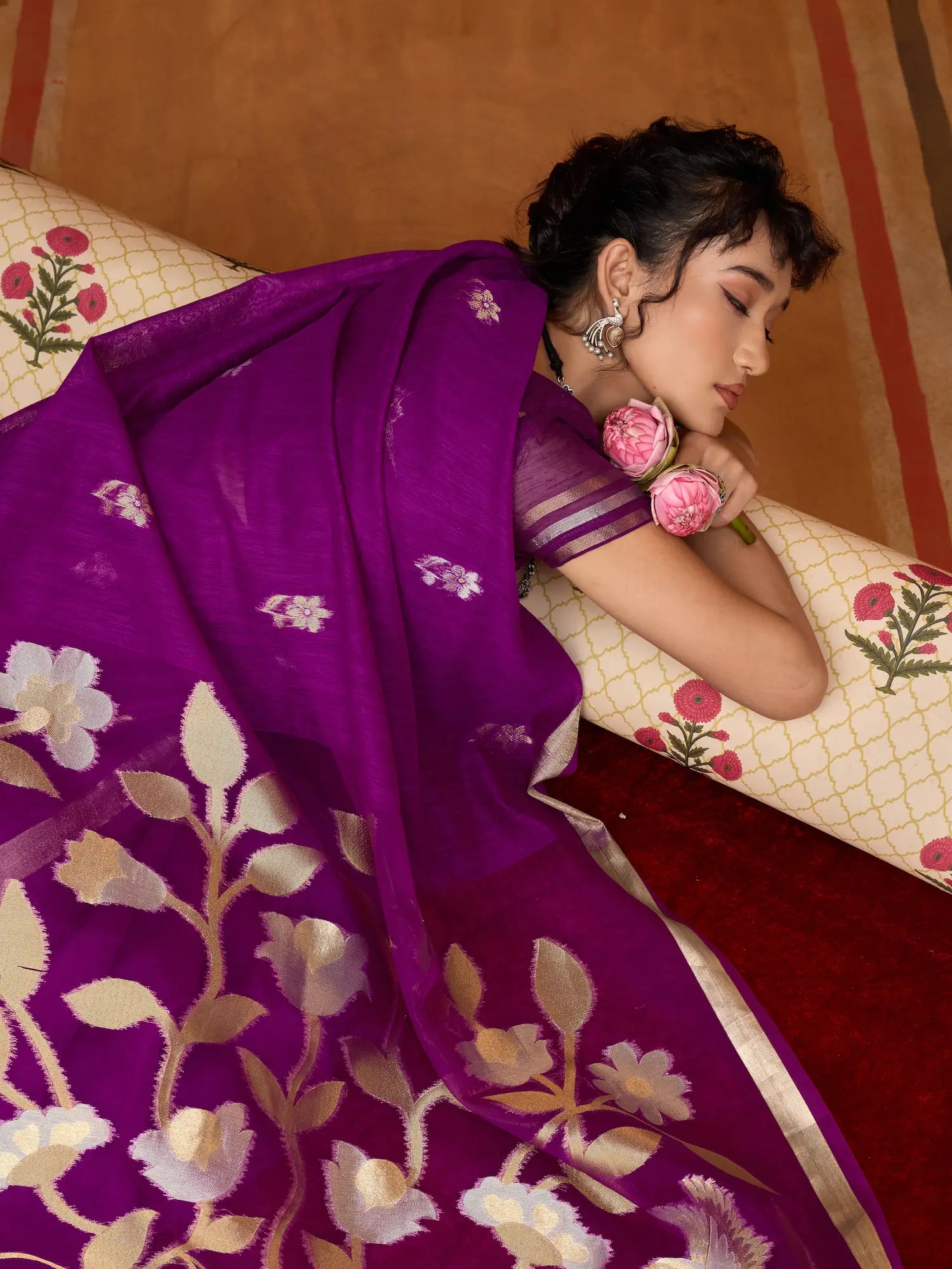 Plum Purple Silk Zari Weaving Saree