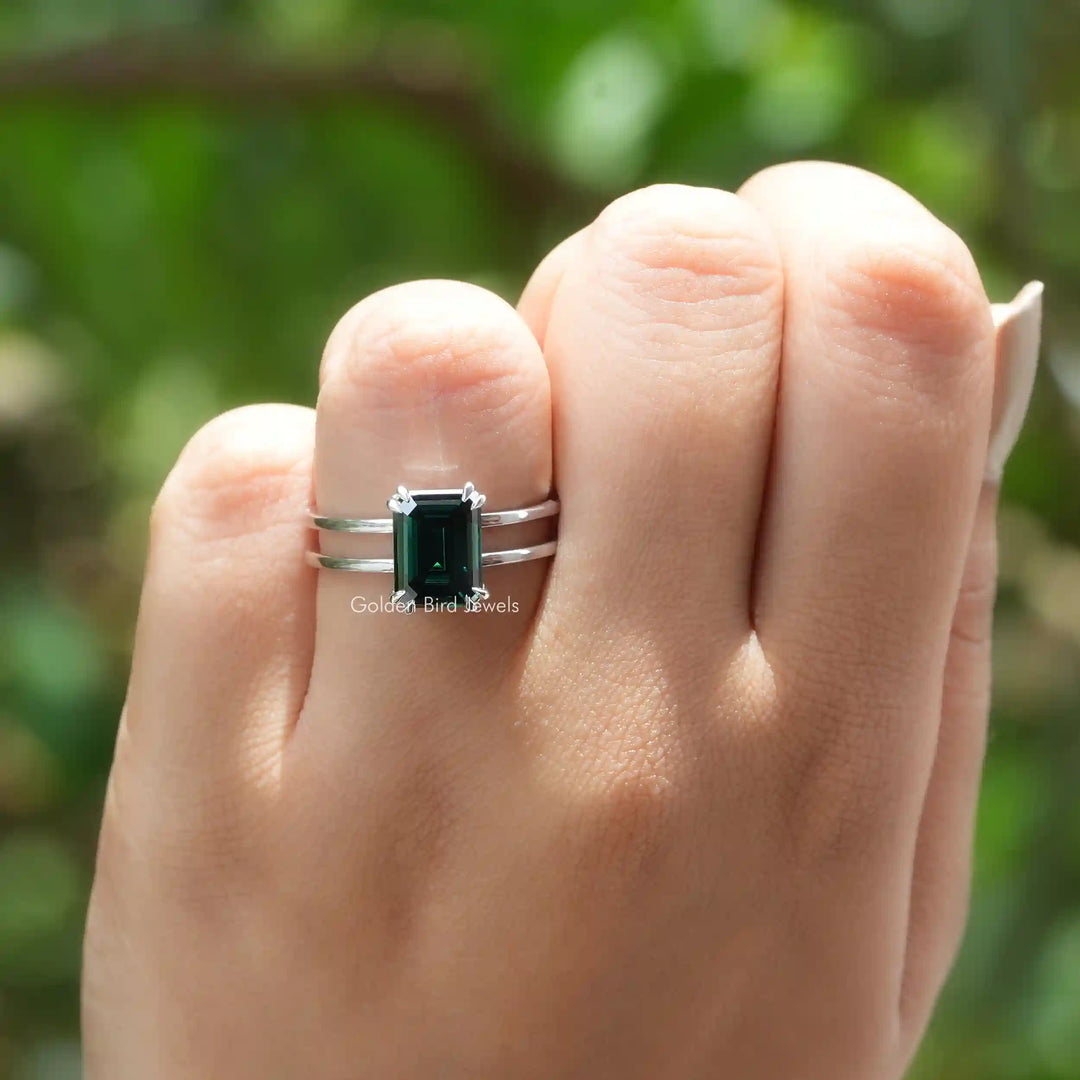 Emerald Cut Moissanite Solitaire Engagement Ring