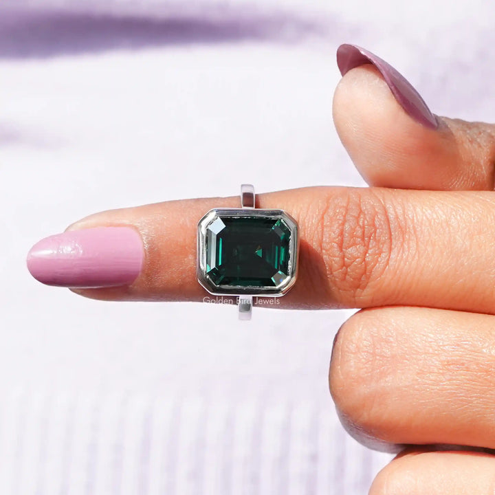 Dark Green Emerald Moissanite Solitaire Ring