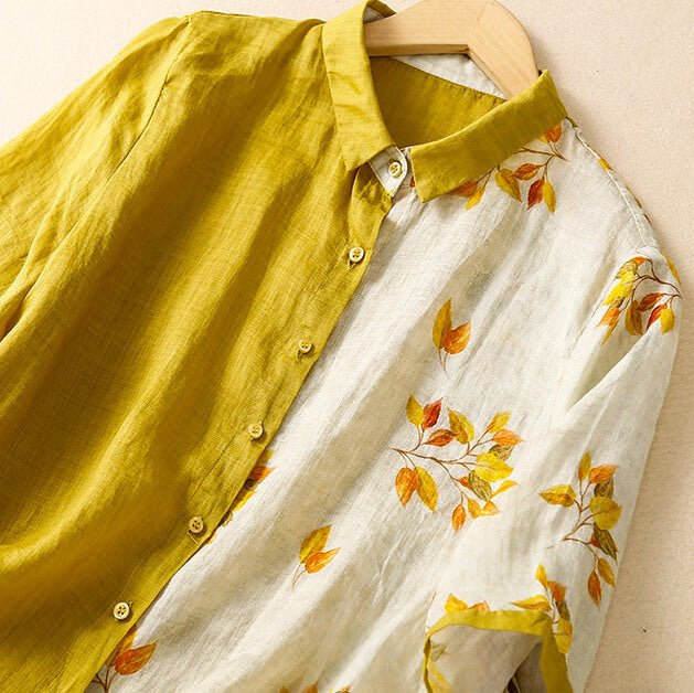 Lila Two-Tone Linen Blouse  - By Qivii