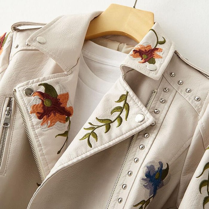 Magnolia Retro Floral Leather Jacket  - By Qivii