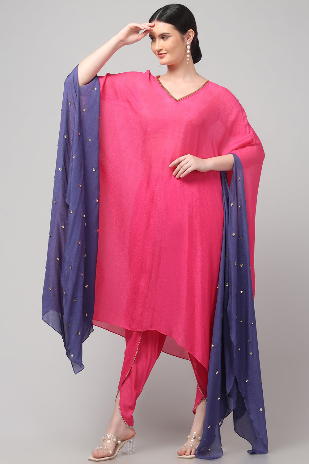 Two-Tone Asymmetric Kaftan with Dhoti style Bottom