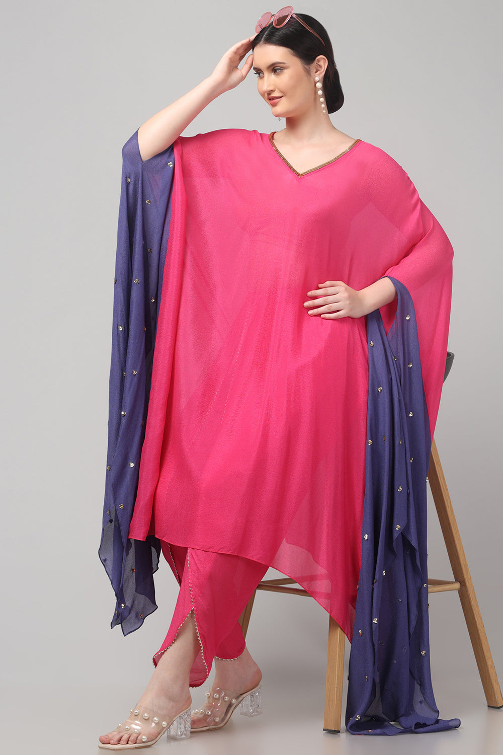 Two-Tone Asymmetric Kaftan with Dhoti style Bottom