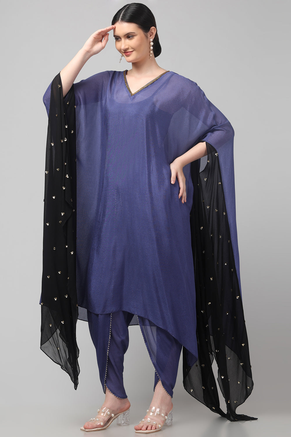 Two-Tone Asymmetric Kaftan with Dhoti style Bottom