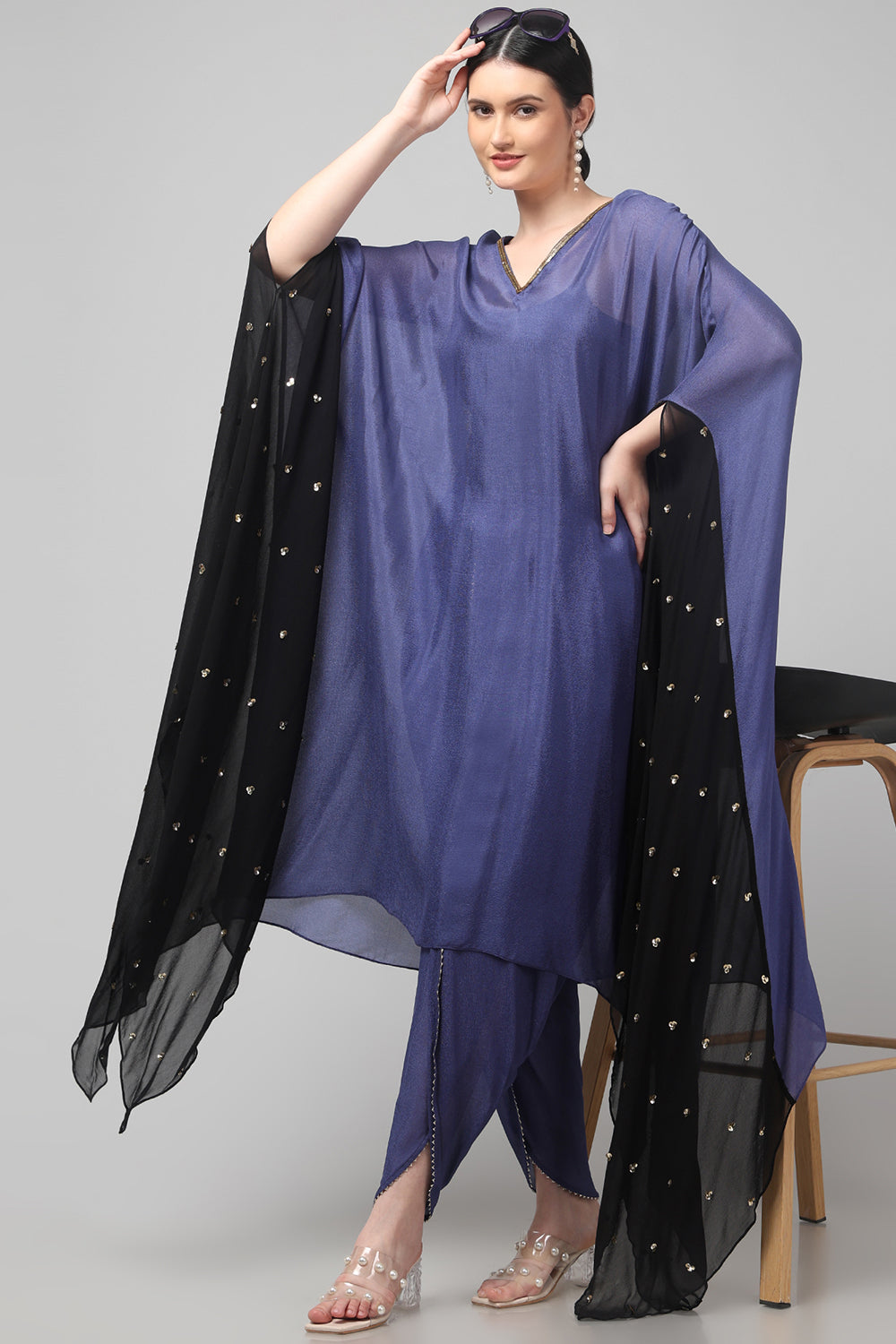 Two-Tone Asymmetric Kaftan with Dhoti style Bottom