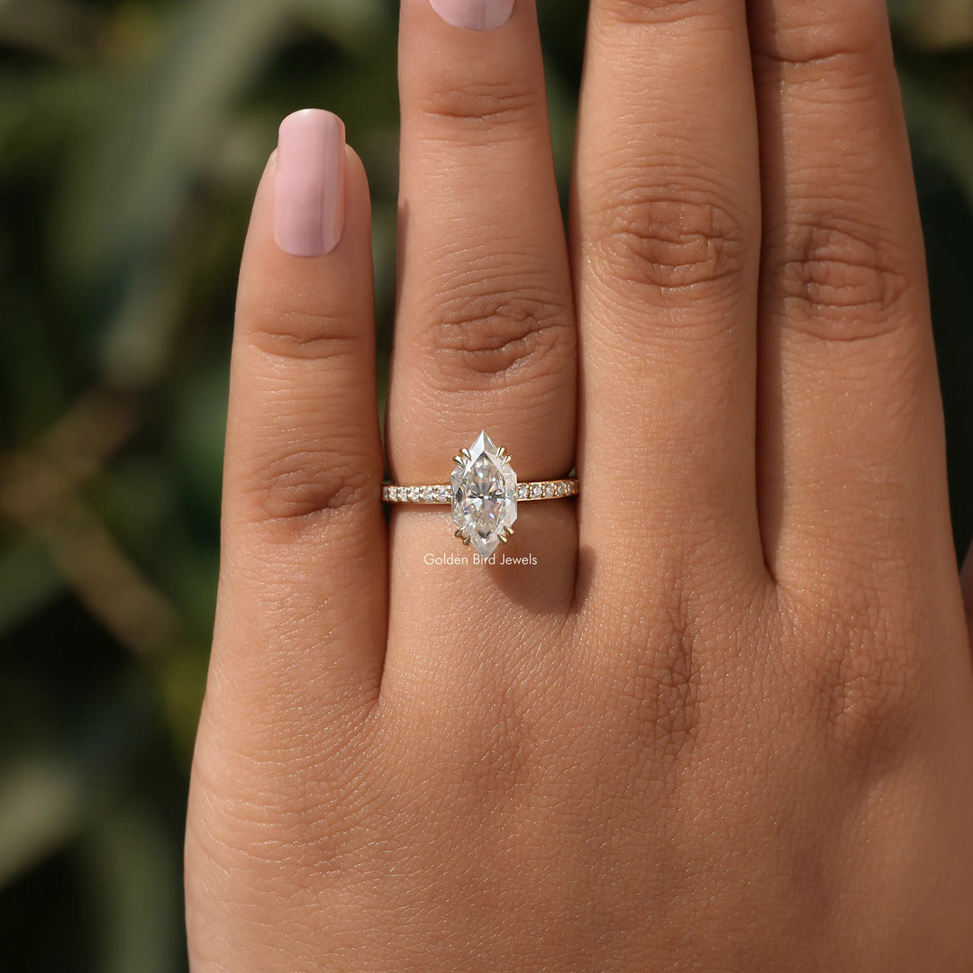 Dutch Marquise Cut Solitaire Accent Moissanite Engagement Ring